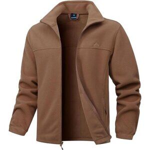Men's Soft Polar Fleece Jacket with Pockets Lightweight Outdoor Brown